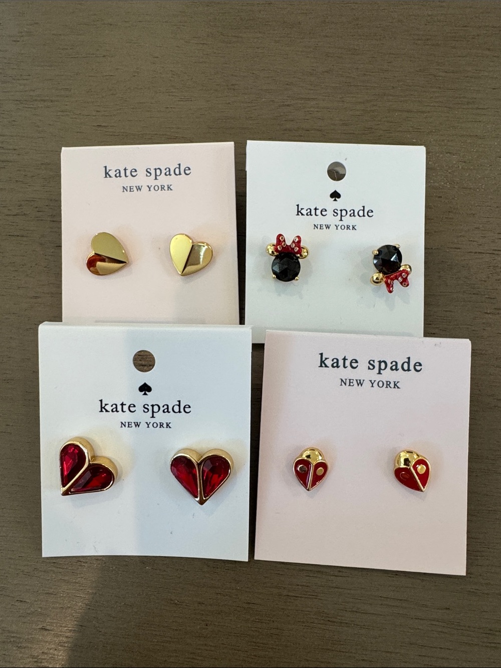 kate spade Gold-Tone and Red Heart & Bow Stud Earring Set